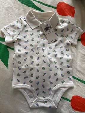 Ralph Lauren Baby Polo Bodysuit with Blue & Green Coastal Print NWT